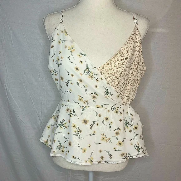 Floral Cross Front Peplum Blouse With Adjustable Straps - Picture 1 of 6